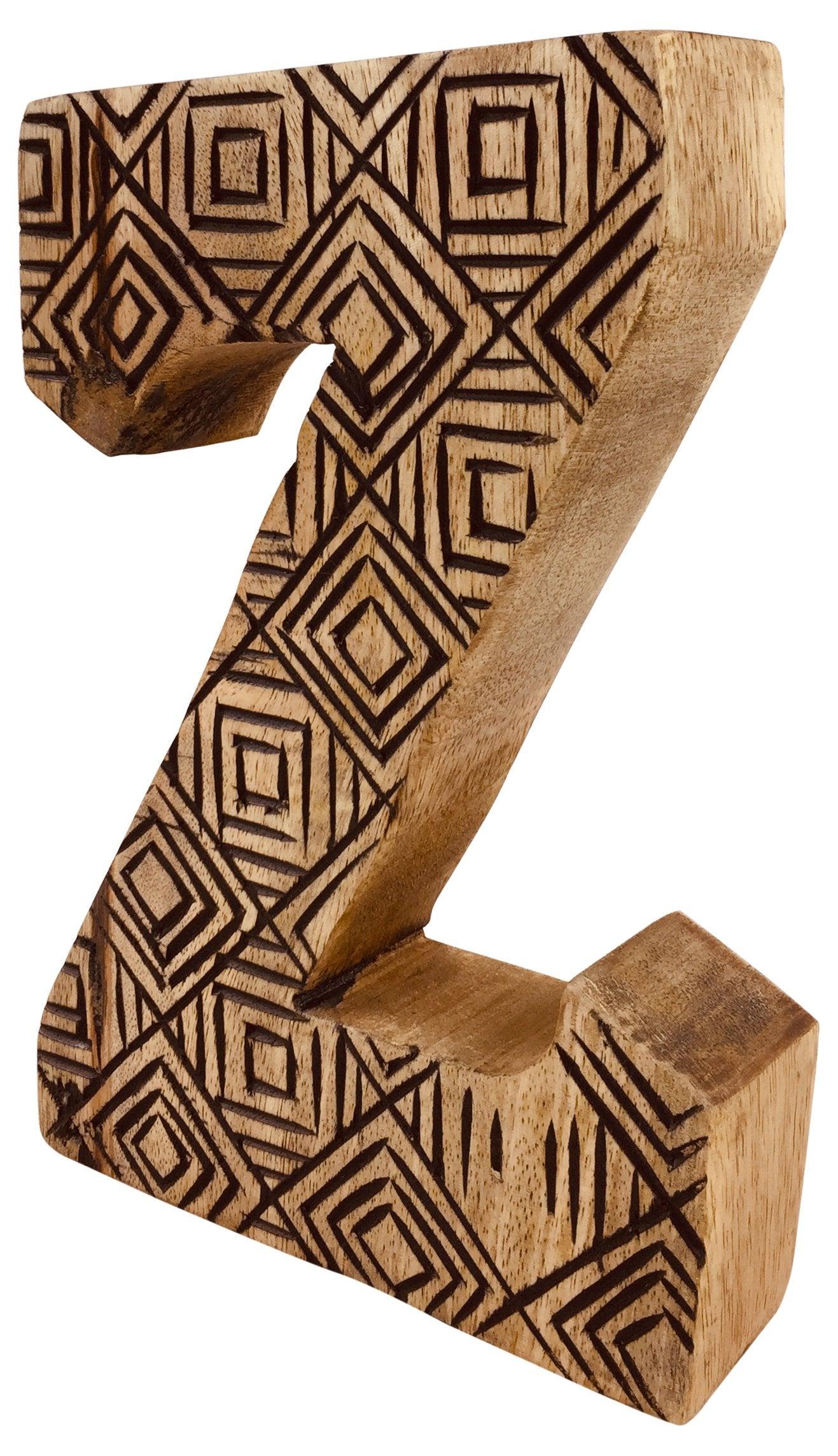 View Hand Carved Wooden Geometric Letter Z information