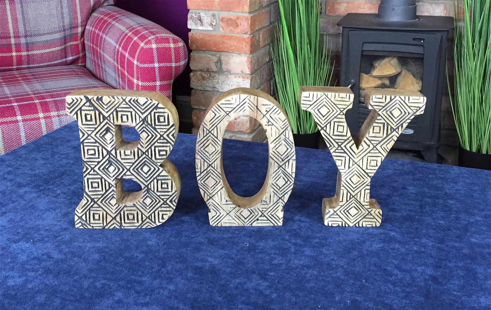 View Hand Carved Wooden Geometric Letters Boy information