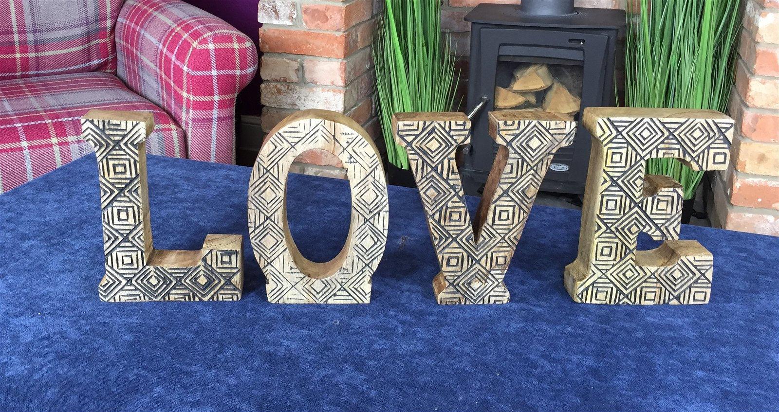 View Hand Carved Wooden Geometric Letters Love information