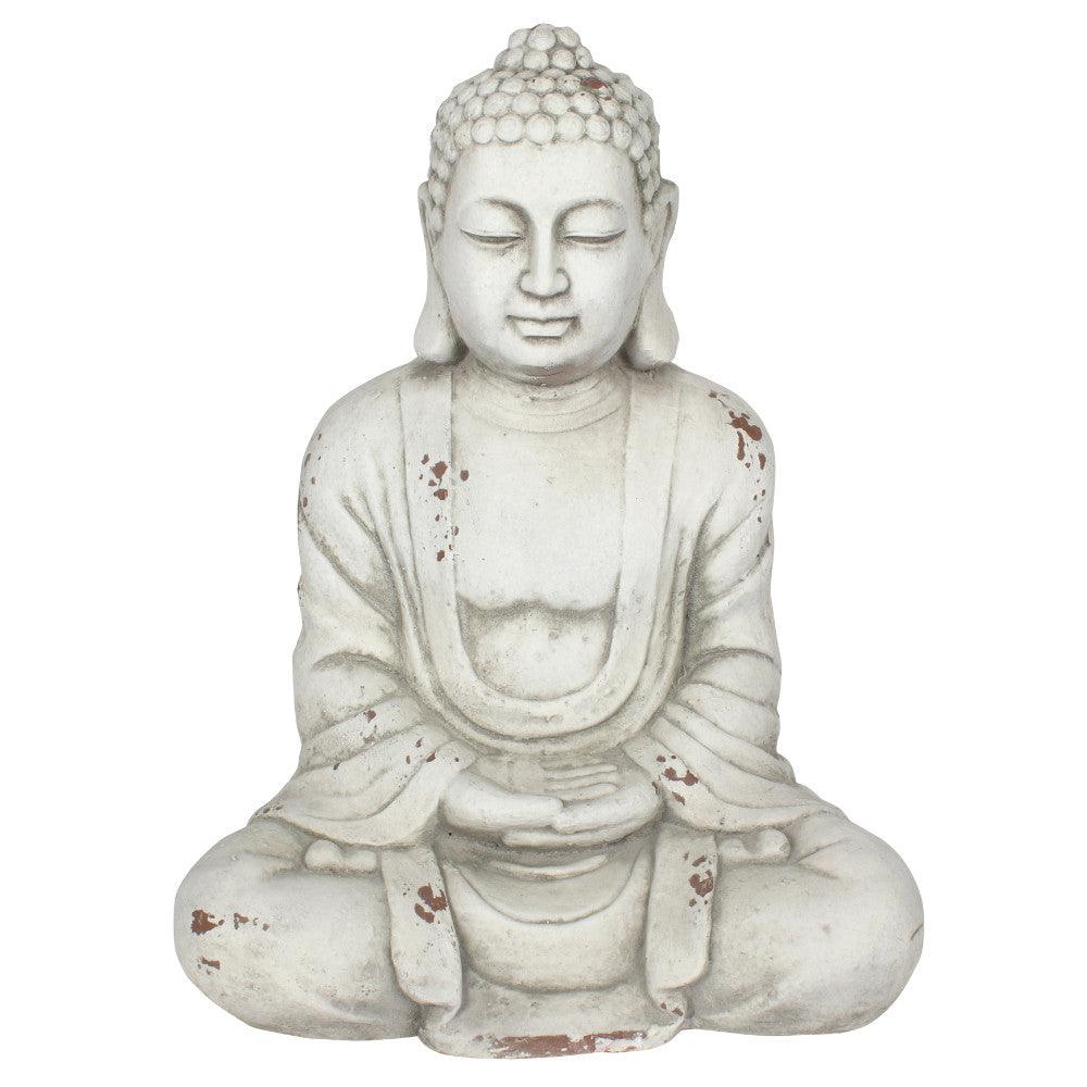 View Hands In Lap Sitting Garden Buddha 58cm White information