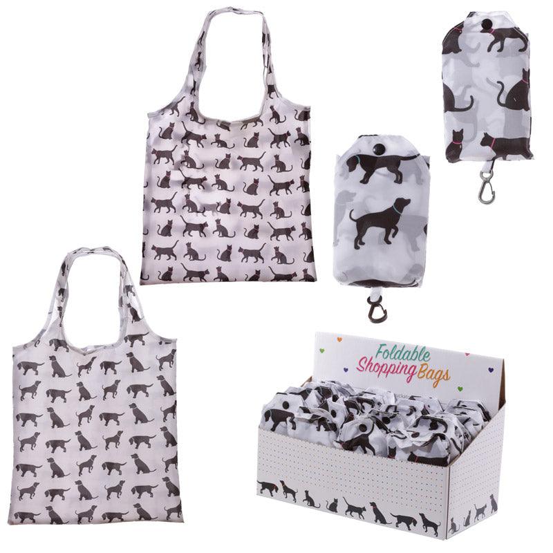 View Handy Fold Up Cat Dog Design Shopping Bag with Holder information