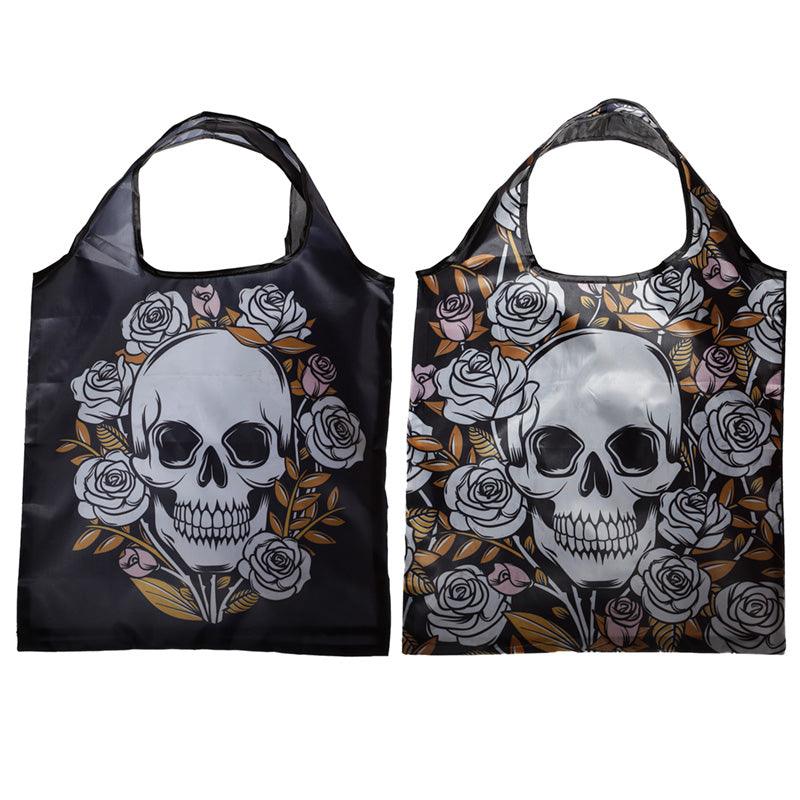 View Handy Fold Up Skulls Roses Shopping Bag with Holder information