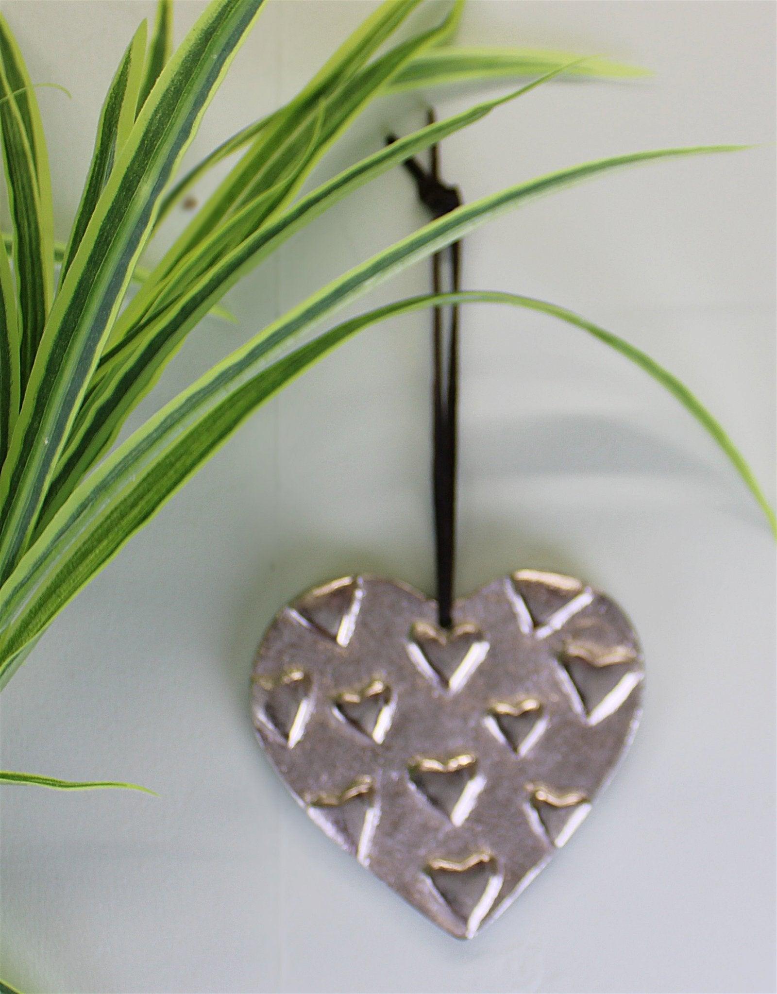 View Hanging Silver Metal Heart Ornament 10cm information