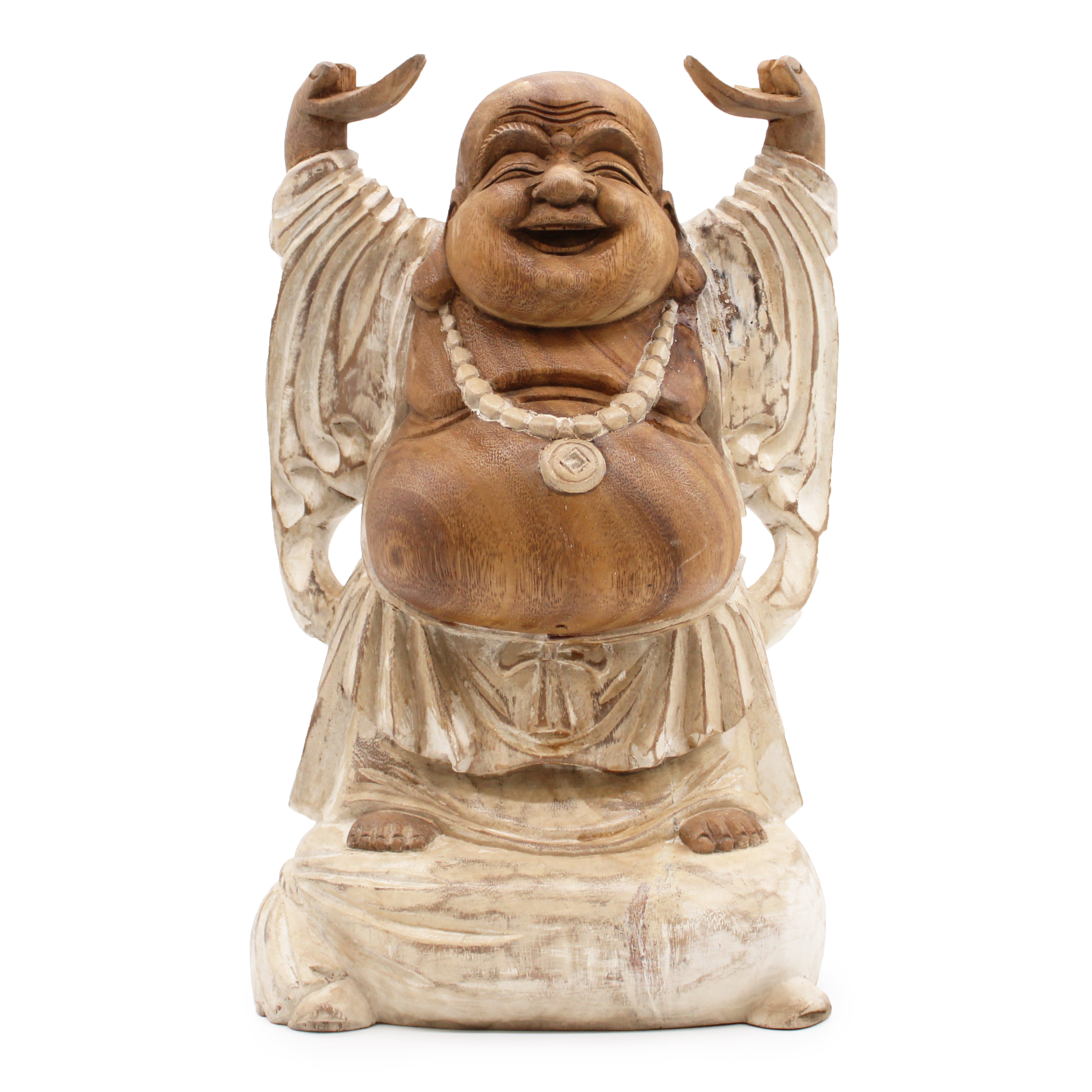 View Happy Buddha Hands Up Whitewash 40cm information