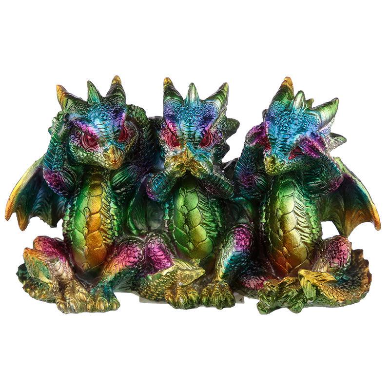 View Hear No See No Speak No Metallic Rainbow Dragon Figurine information