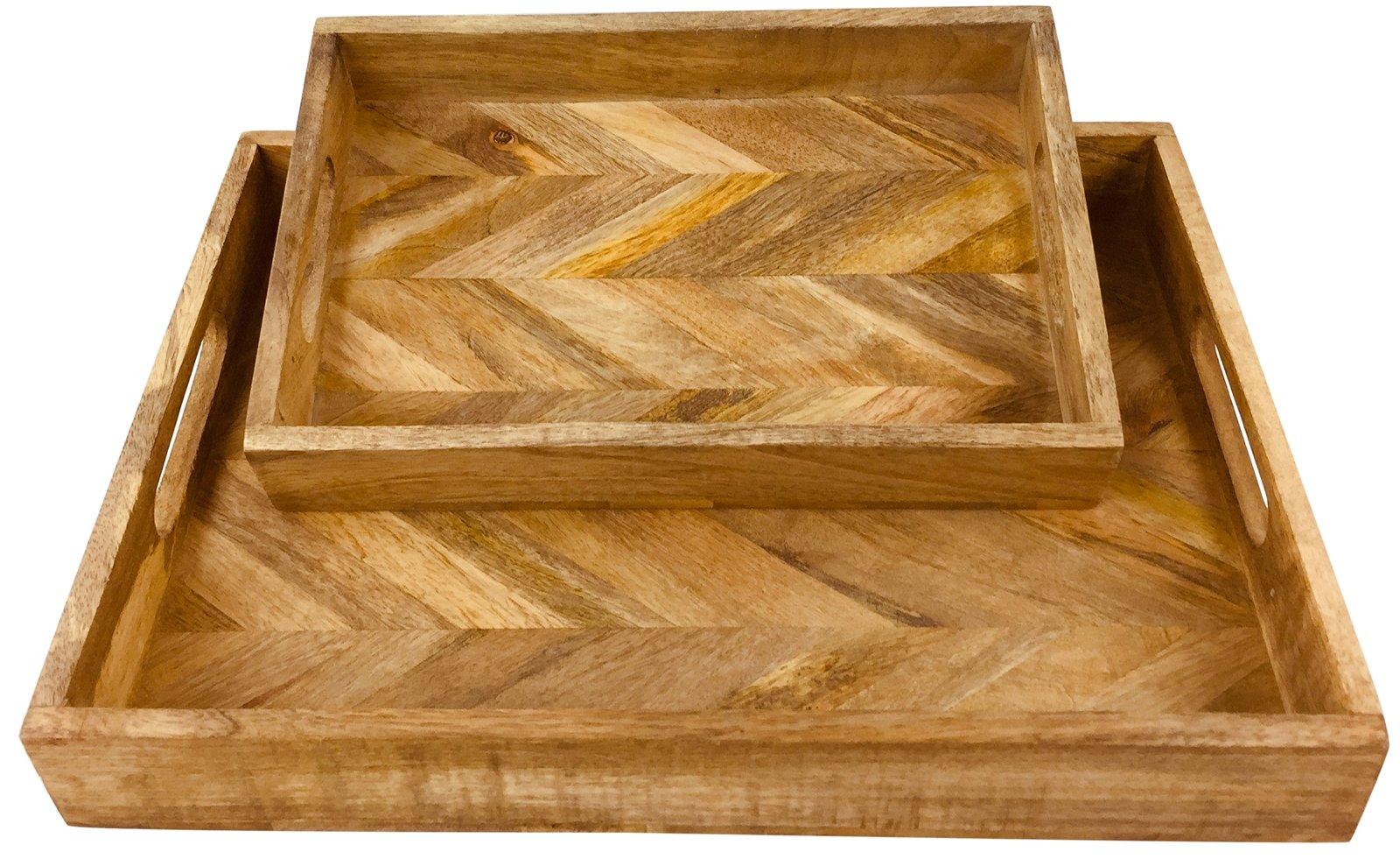 View Herringbone Square Wood Rustic Trays Set of 2 information