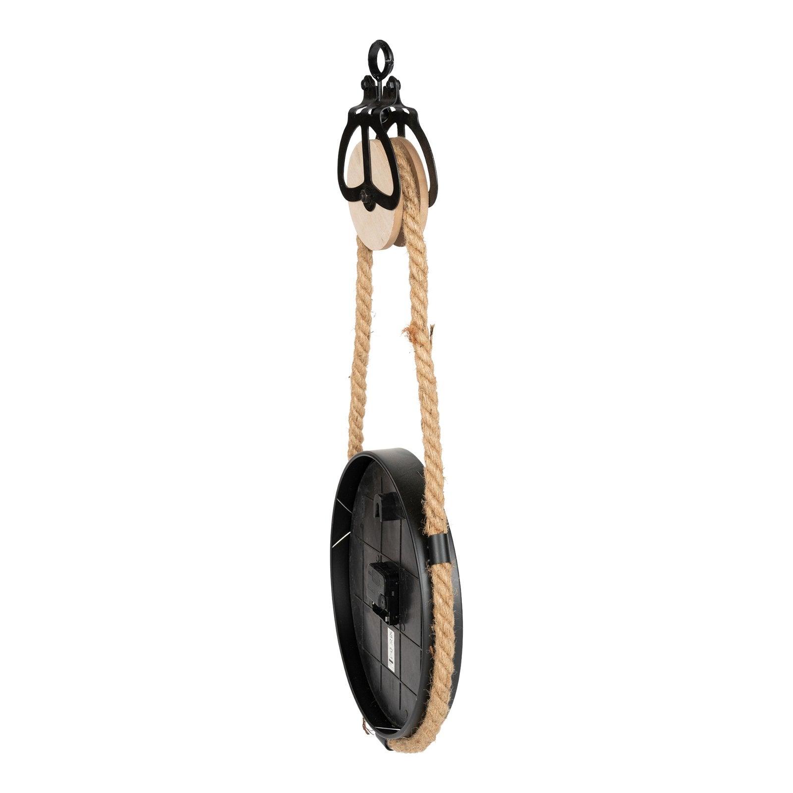 View Industrial Hanging Rope Round Black Metal Clock information