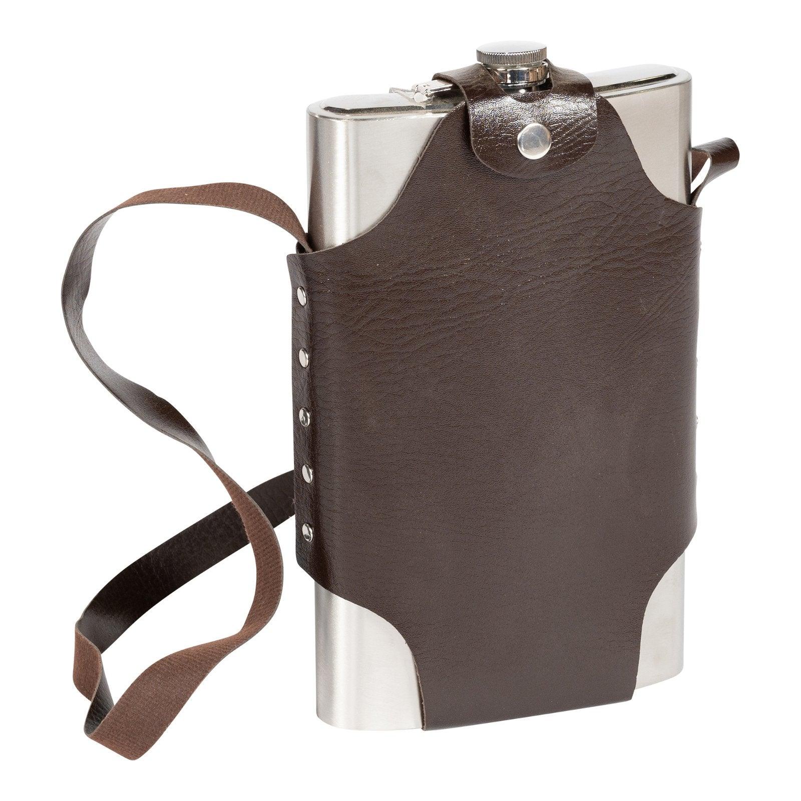 View Jumbo Metal Hip Flask with Leather Strap information