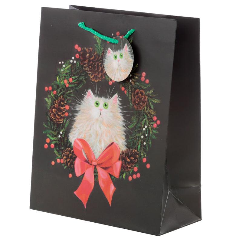 View Kim Haskins Cat Christmas Wreath Large Gift Bag information