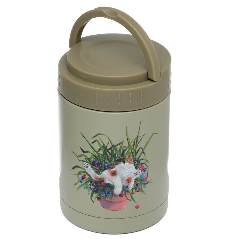 View Kim Haskins Cat in Plant Pot Stainless Steel Insulated Food SnackLunch Pot 500ml information