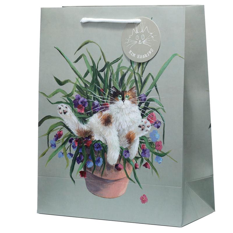 View Kim Haskins Floral Cat in Plant Pot Green Gift Bag Large information