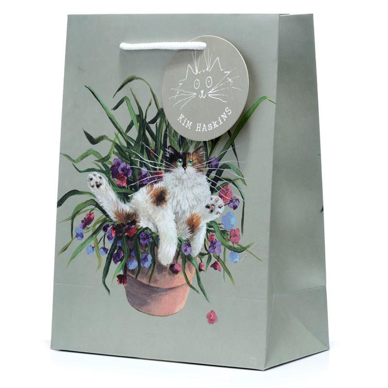 View Kim Haskins Floral Cat in Plant Pot Green Gift Bag Medium information