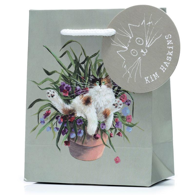View Kim Haskins Floral Cat in Plant Pot Green Gift Bag Small information