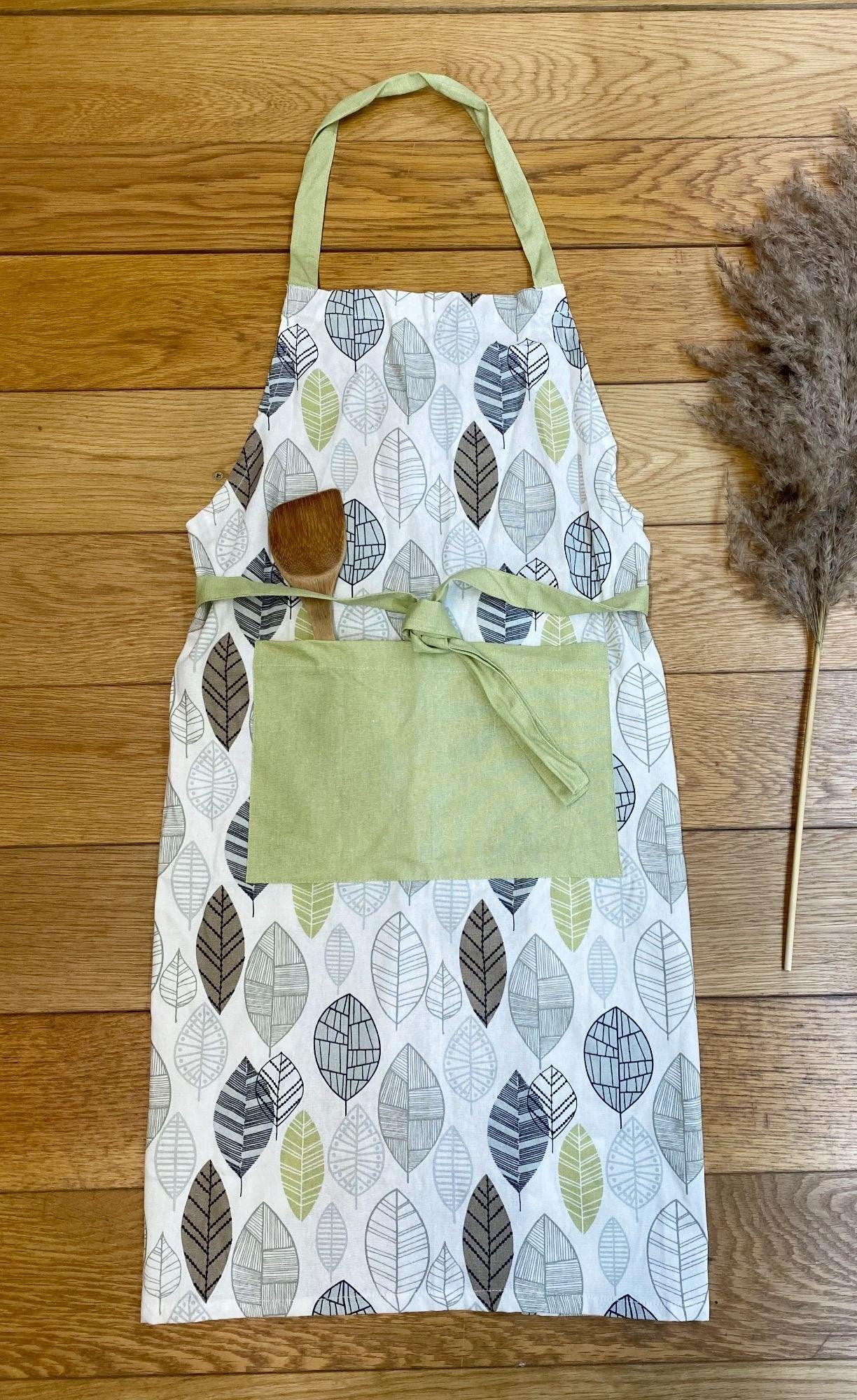 View Kitchen Apron With Contemporary Green Leaf Print Design information