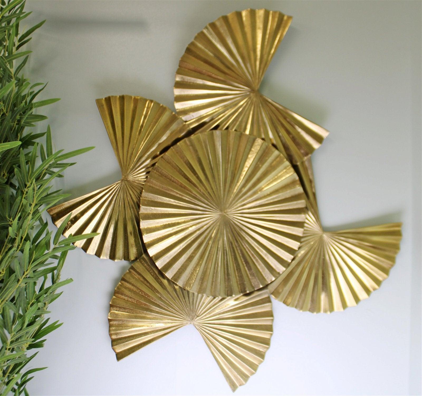 View Large Gold Metal Wall Art Fan Design 93x84cm information