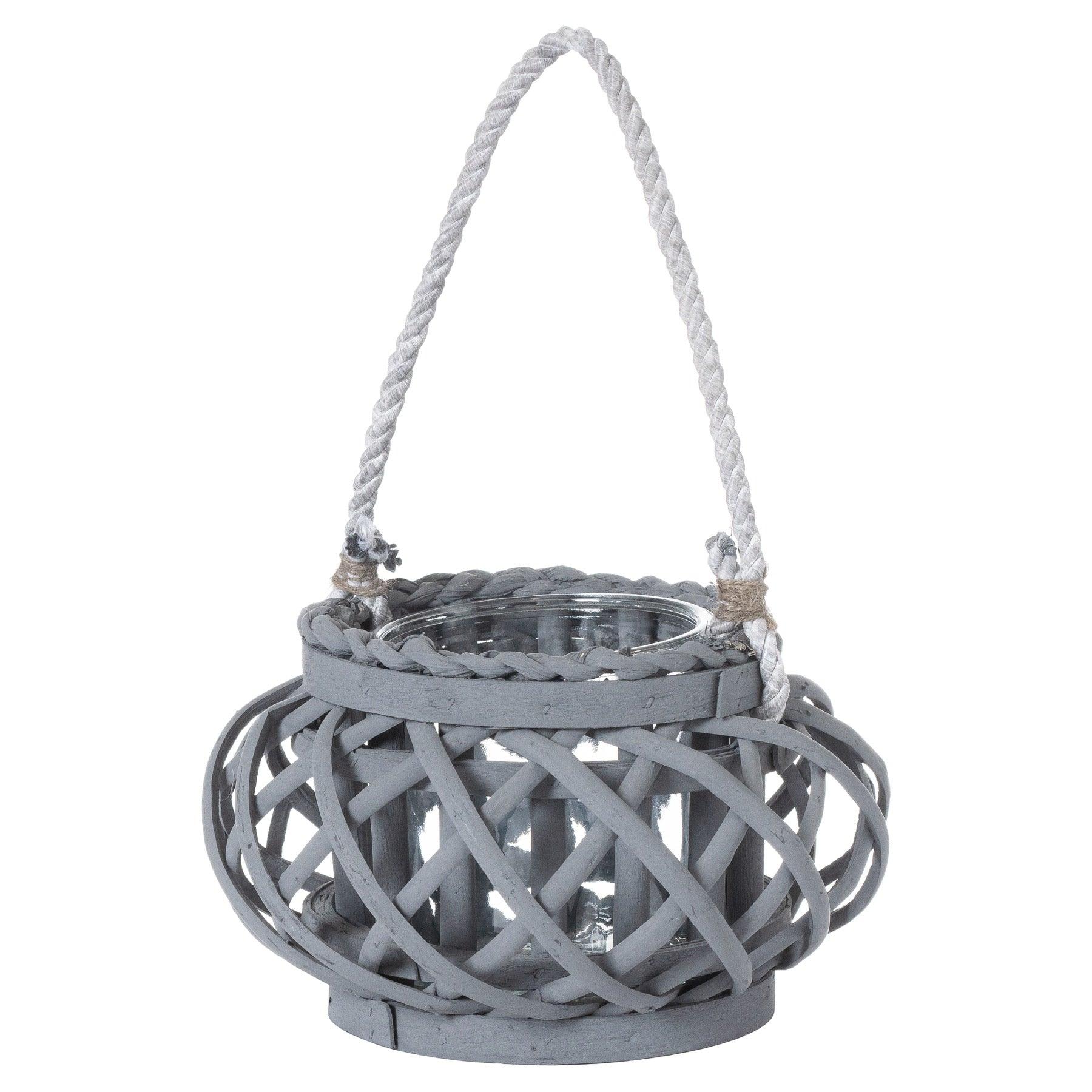 View Large Grey Wicker Basket Lantern information