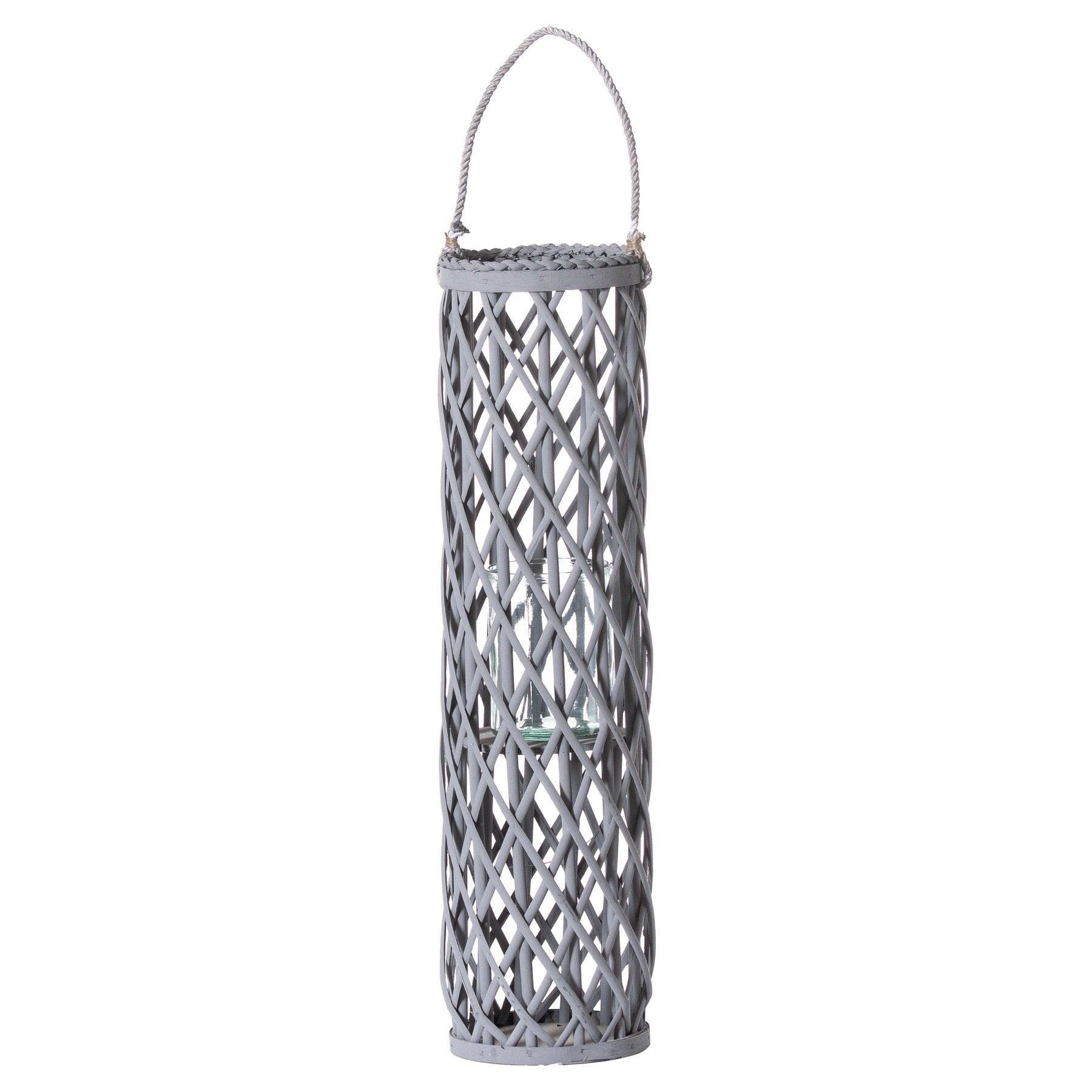 View Large Grey Wicker Lantern With Glass Hurricane information