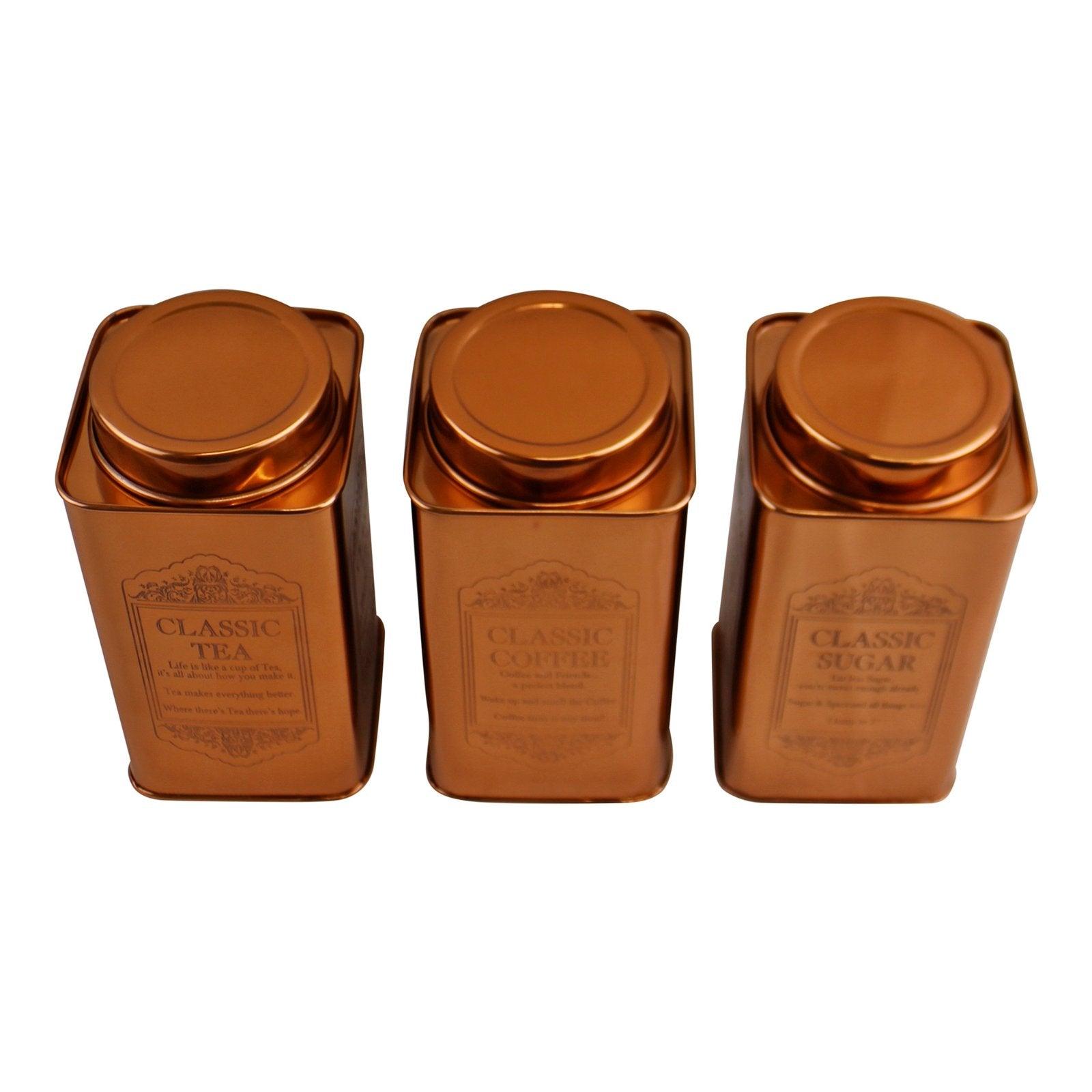 View Large Metal Copper Coloured Tea Coffee Sugar Storage Tins information