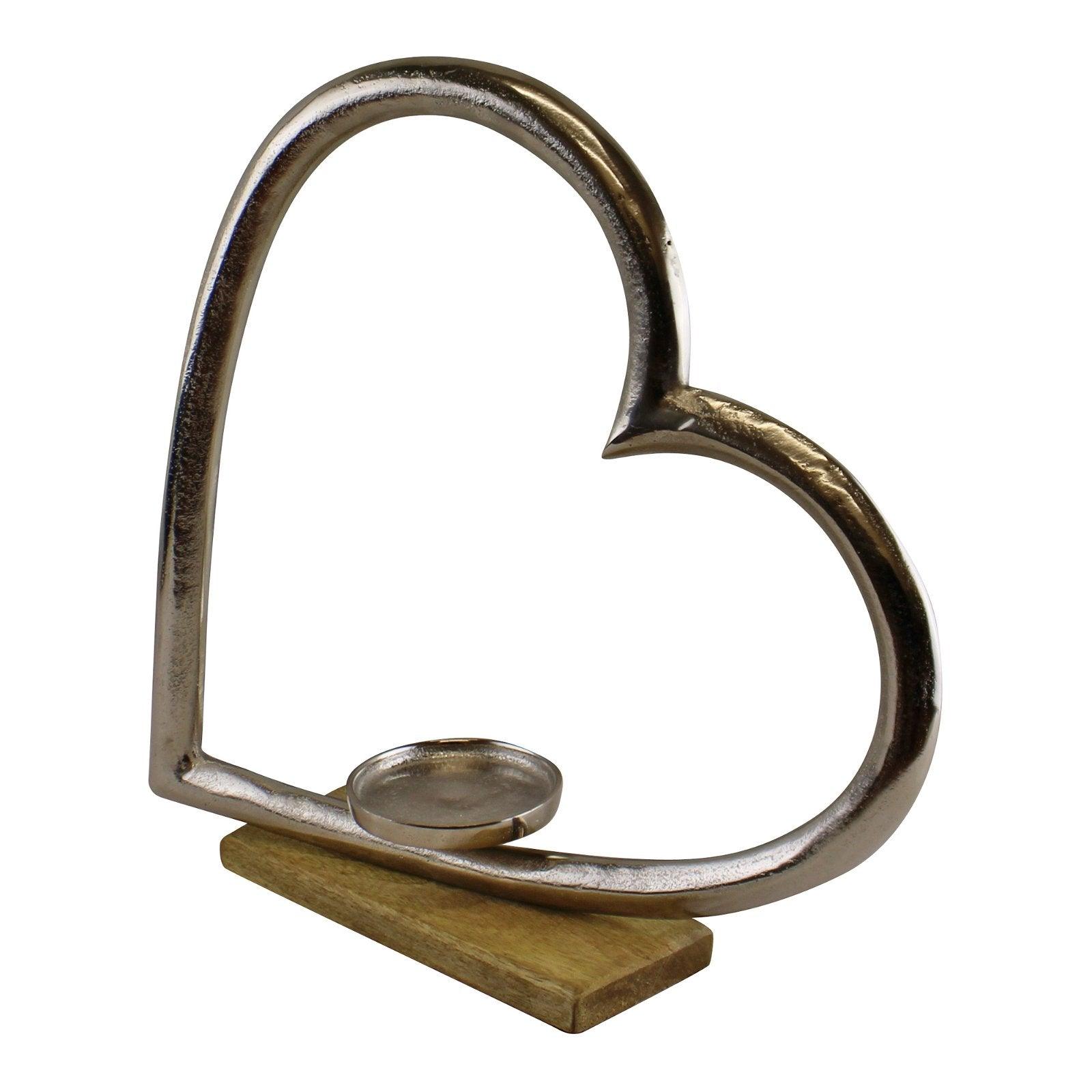 View Large Metal Heart Candle Holder With Wooden Base information