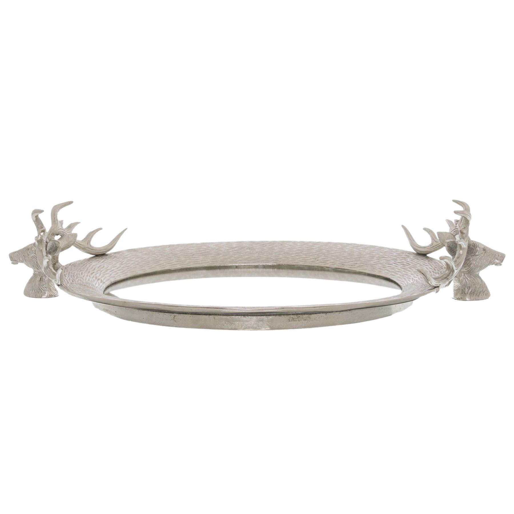 View Large Mirrored Tray With Stag Heads information