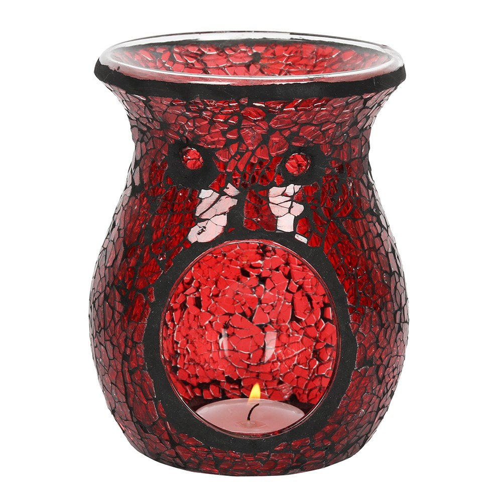 View Large Red Crackle Glass Oil Burner information