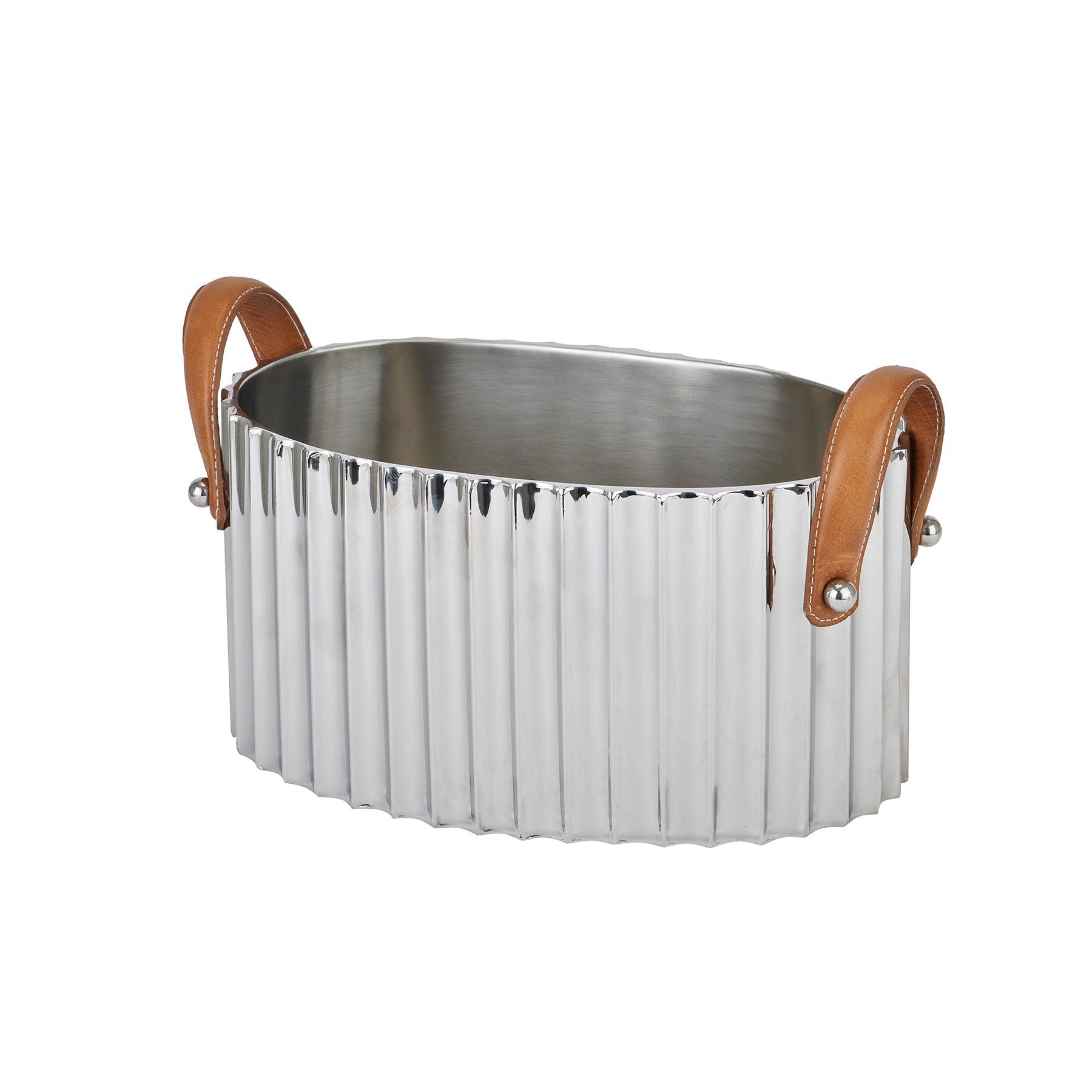 View Large Silver Fluted Leather Handled Champagne Cooler information