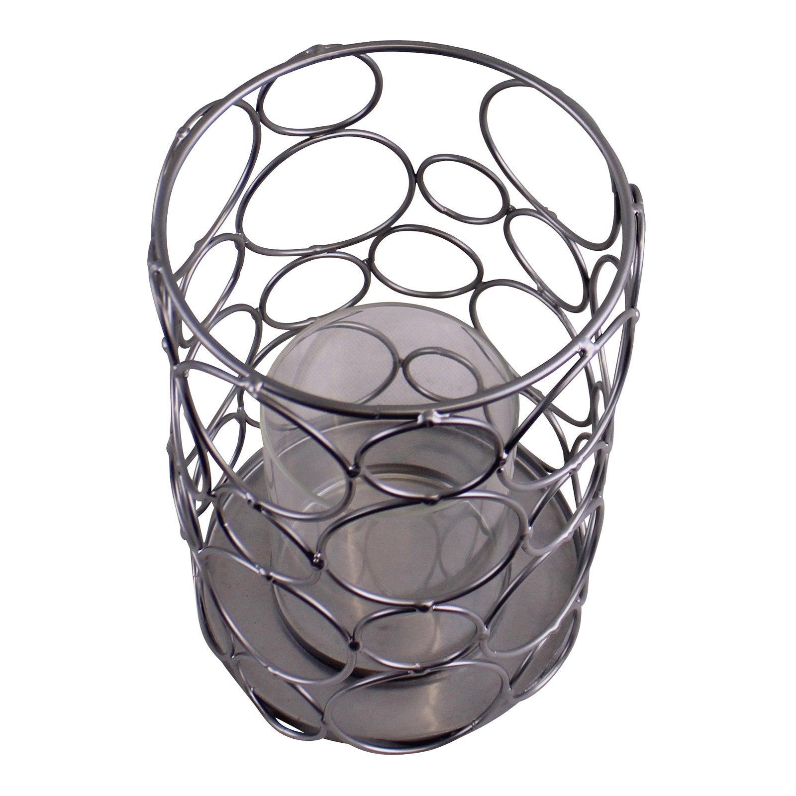 View Large Silver Metal Abstract Design Candle Holder information