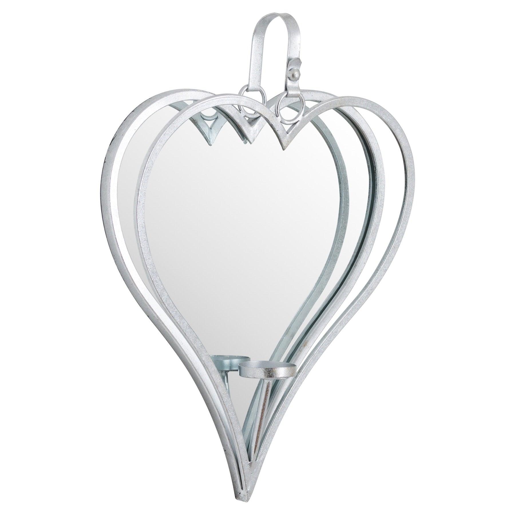 View Large Silver Mirrored Heart Candle Holder information