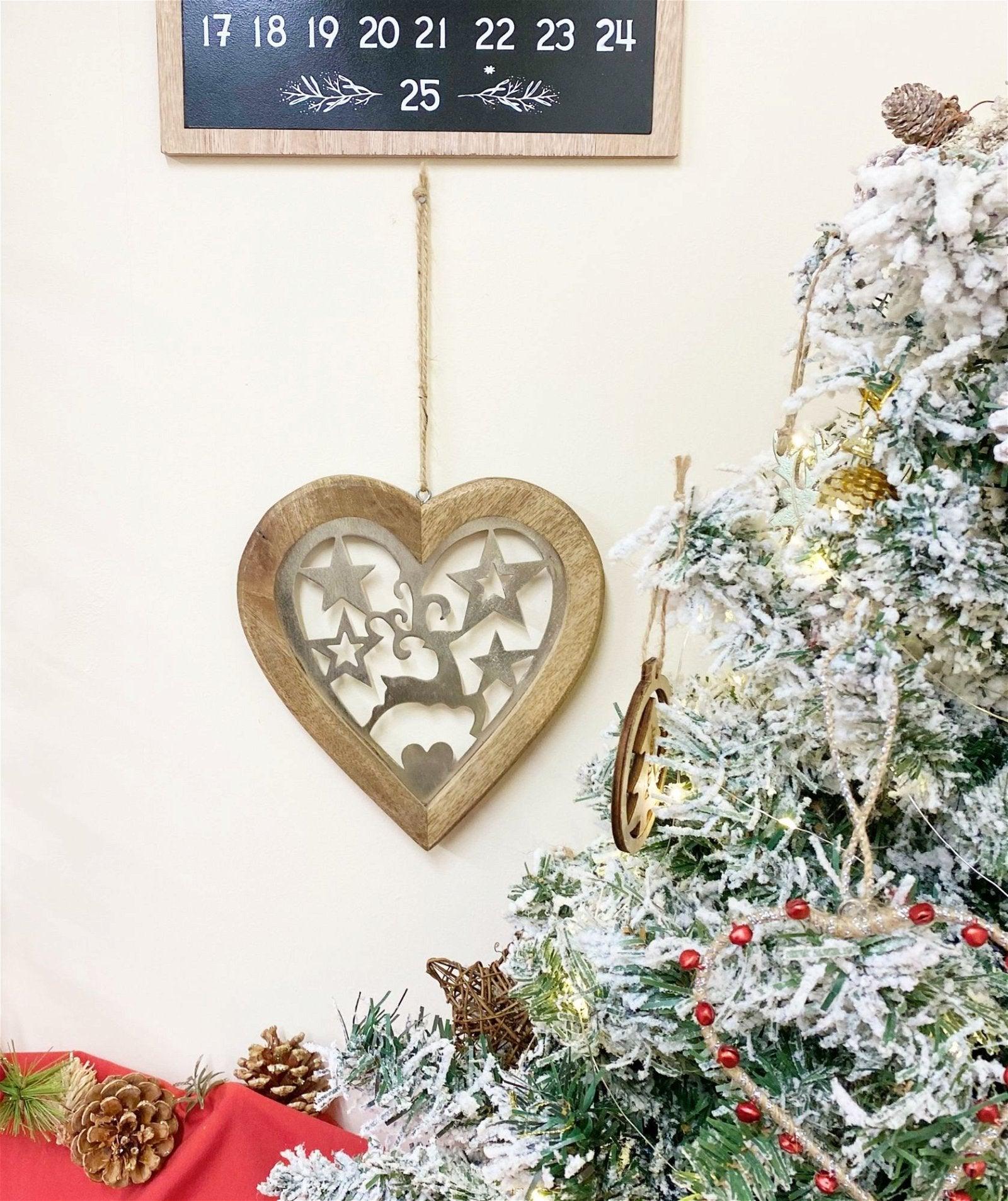 View Large Wood Hanging Heart With Metal Reindeer Stars information