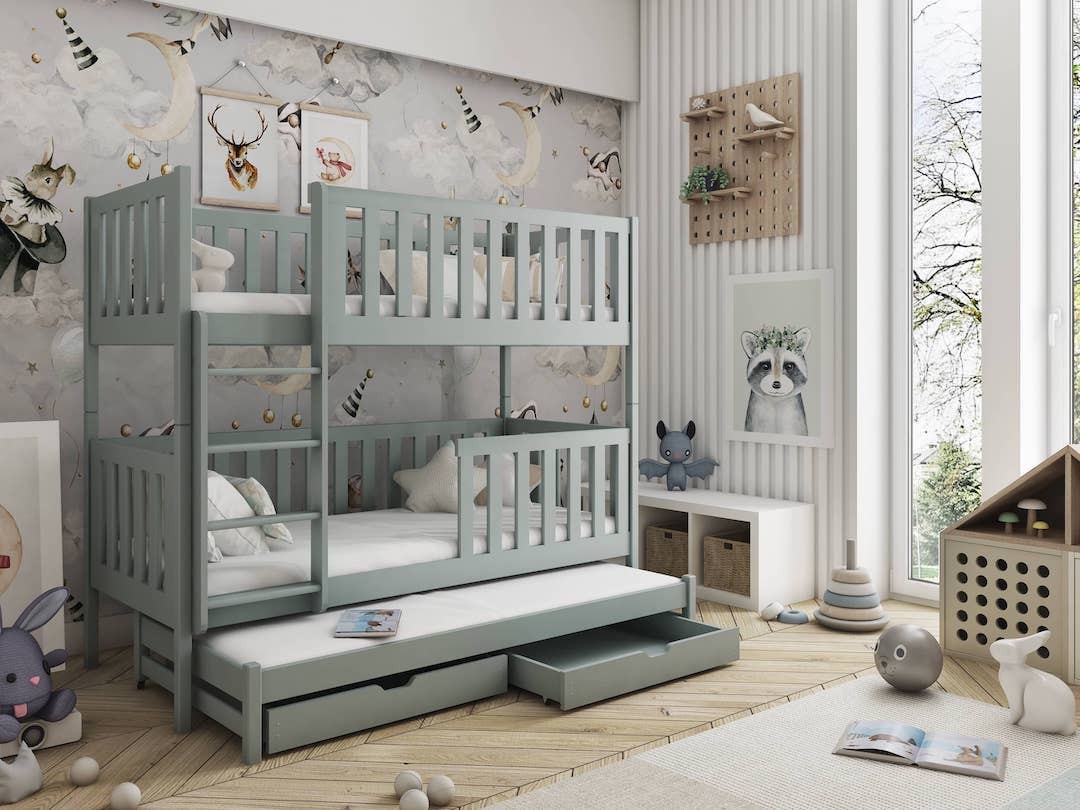 View Lea Bunk Bed with Trundle and Storage Grey Without Mattresses information