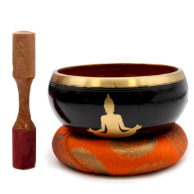 View Lrg Buddha Singing Bowl Set BlackOrange 14cm information