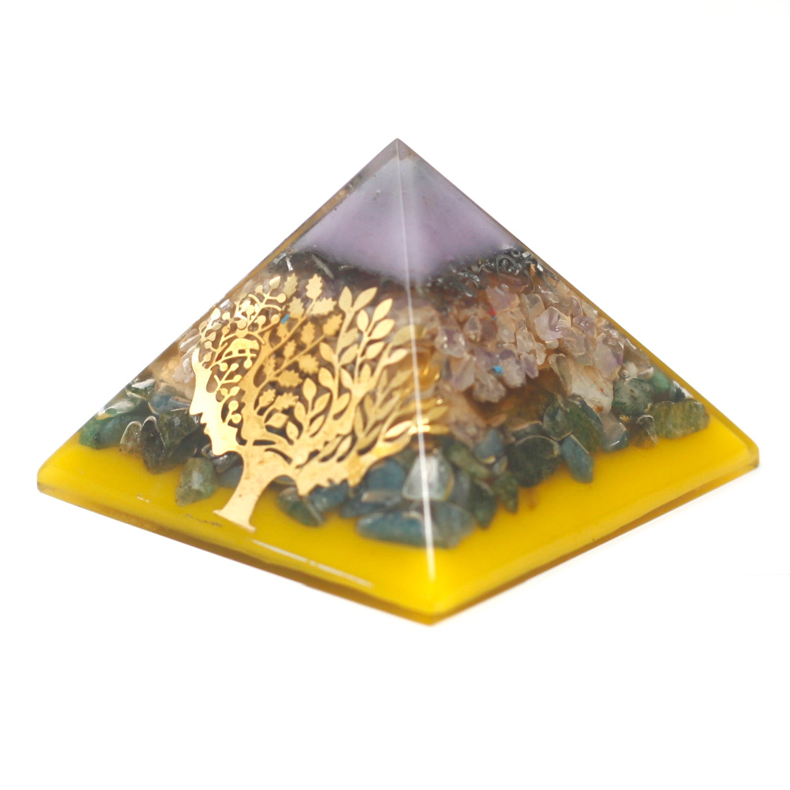 View Lrg Organite Pyramid 70mm Treegold base information