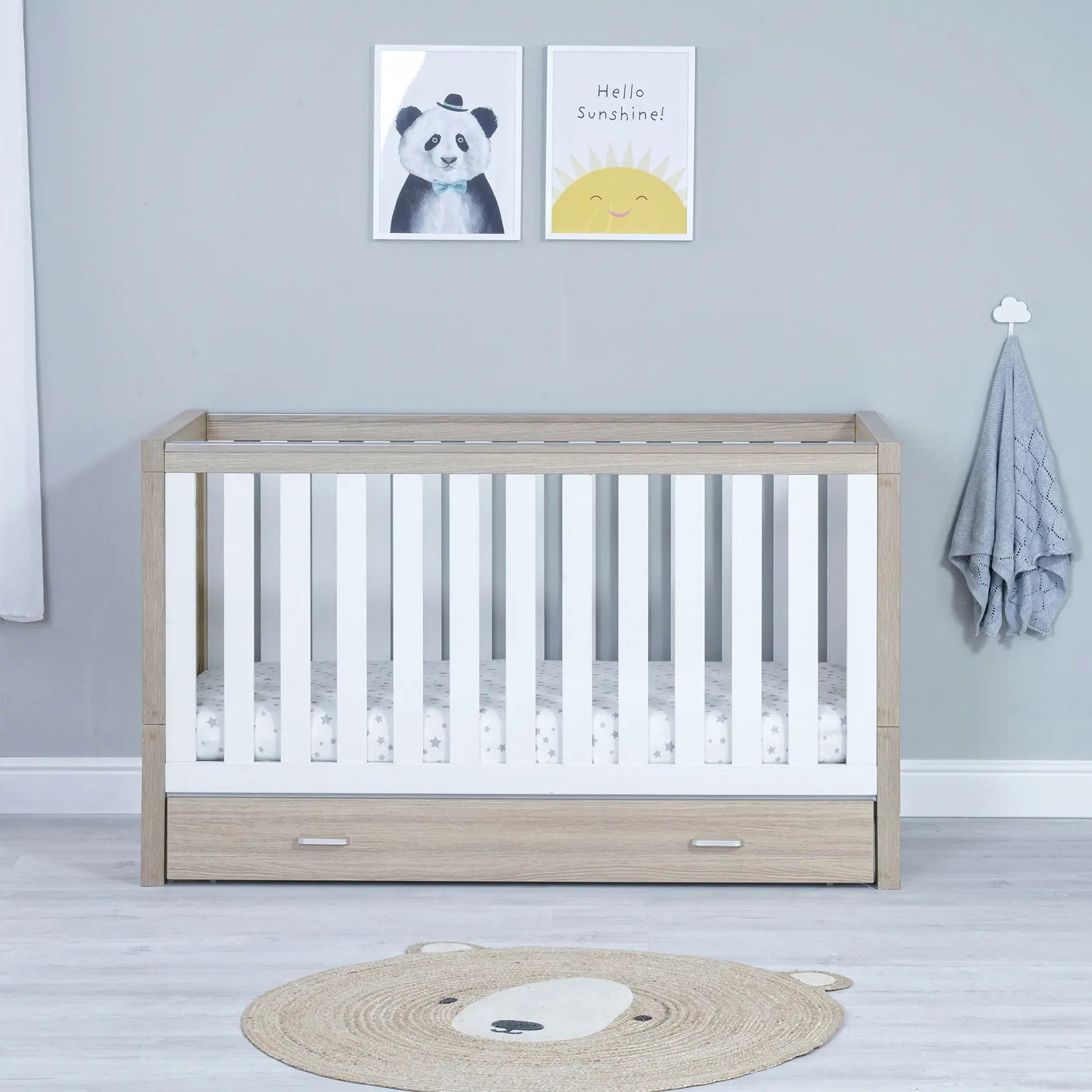 View Babymore Luno Cot Bed with Drawer White Oak information