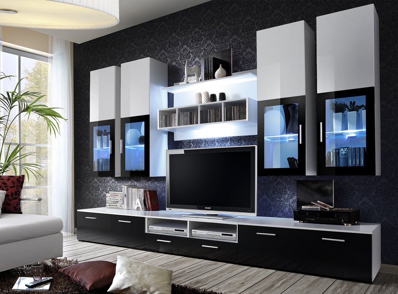 View Lyra Entertainment Unit in 4 Colours Black Gloss and White Gloss 300cm information