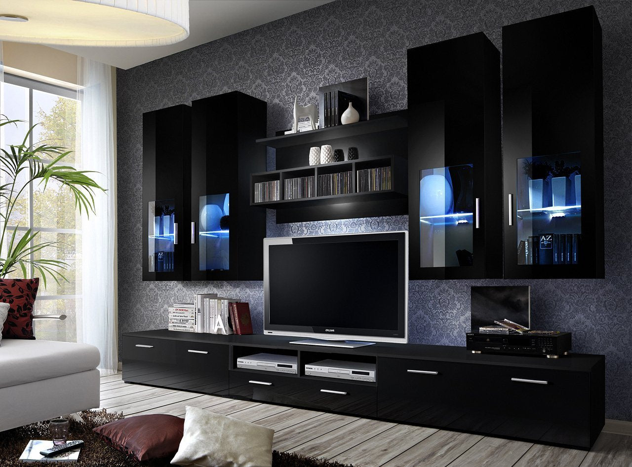 View Lyra Entertainment Unit in 4 Colours Black Gloss 300cm information