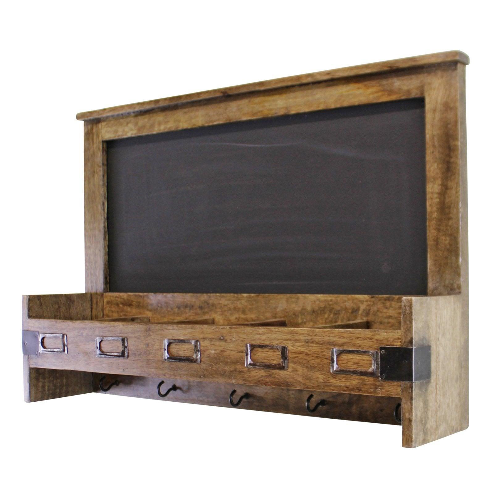 View Mango Wood Blackboard With 5 Storage Slots Key Hooks information