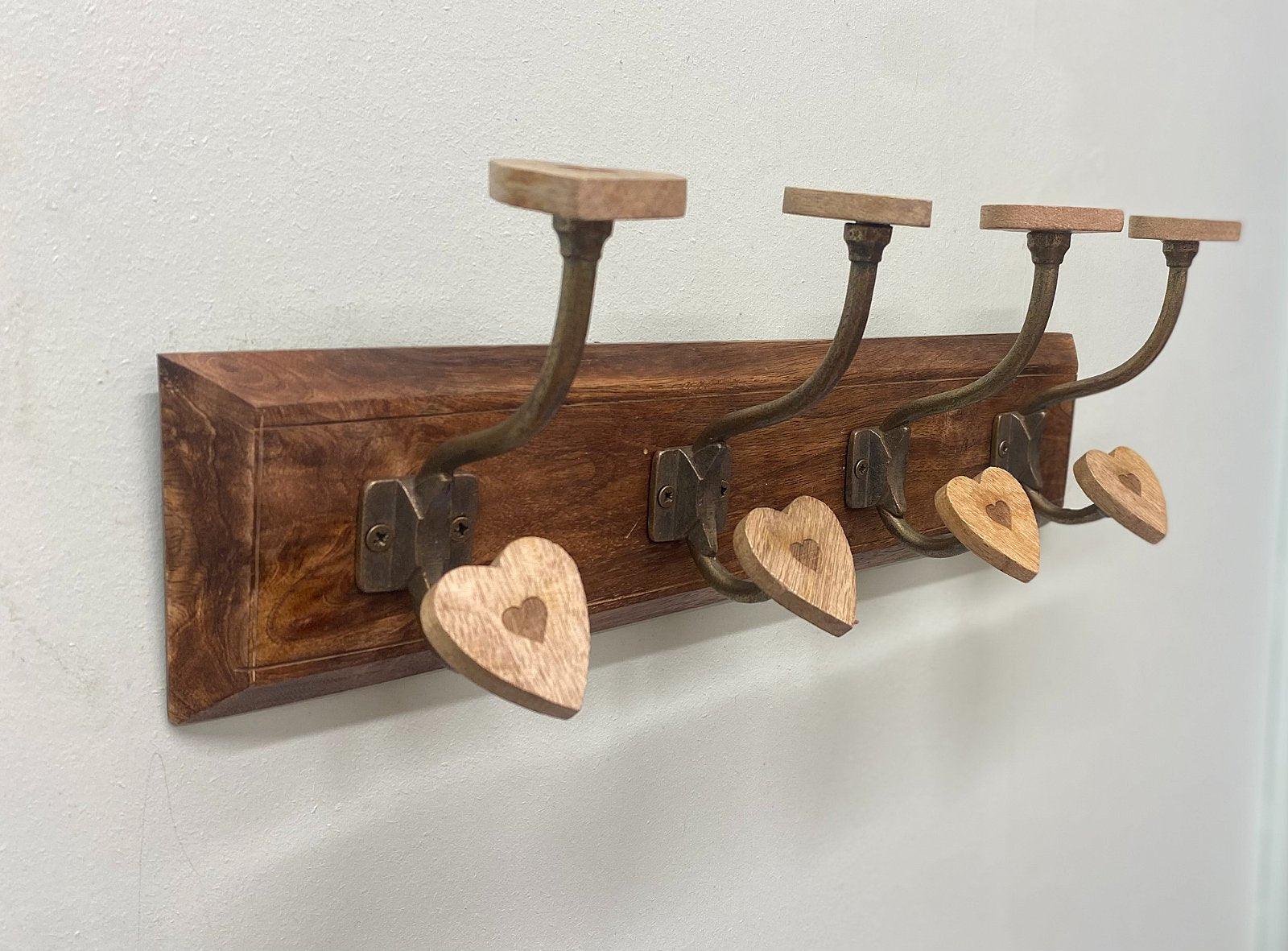 View Mango Wood Heart 4 Double Coat Hooks information