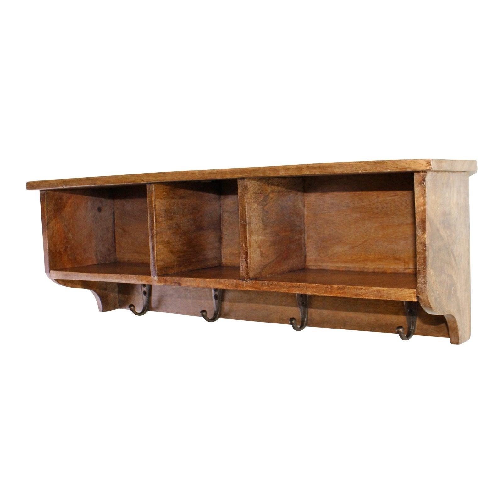 View Mango Wood Wall Shelf With Storage Slots 4 Hooks information