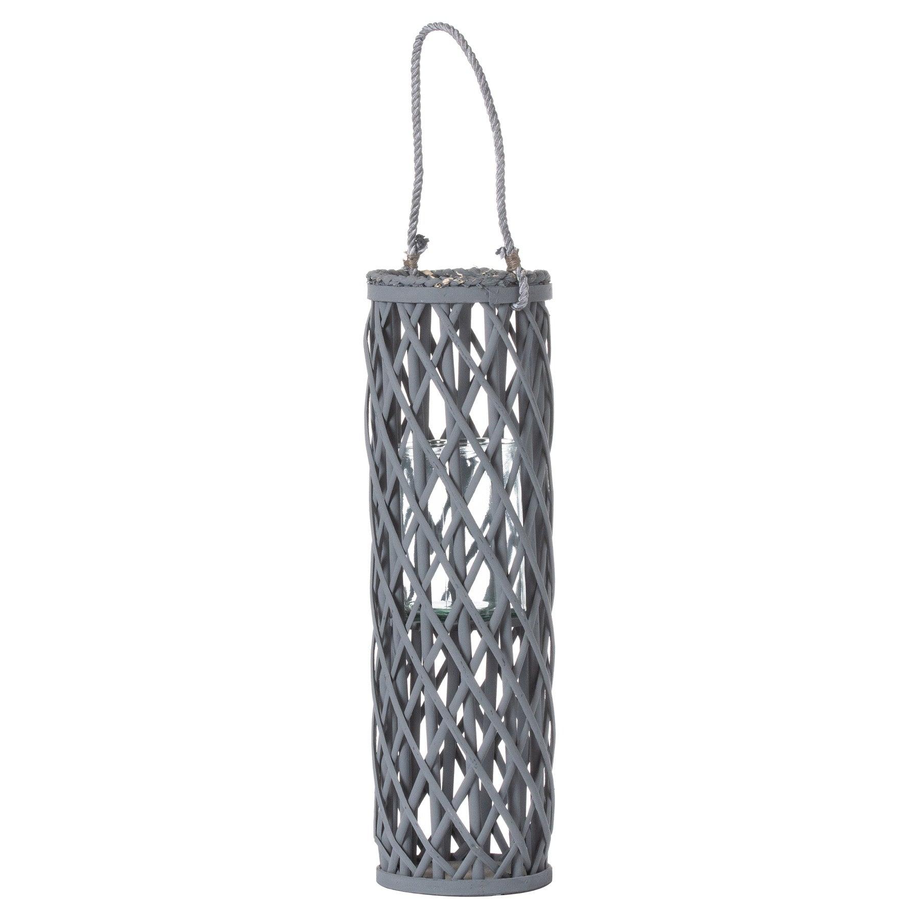 View Medium Grey Wicker Lantern With Glass Hurricane information