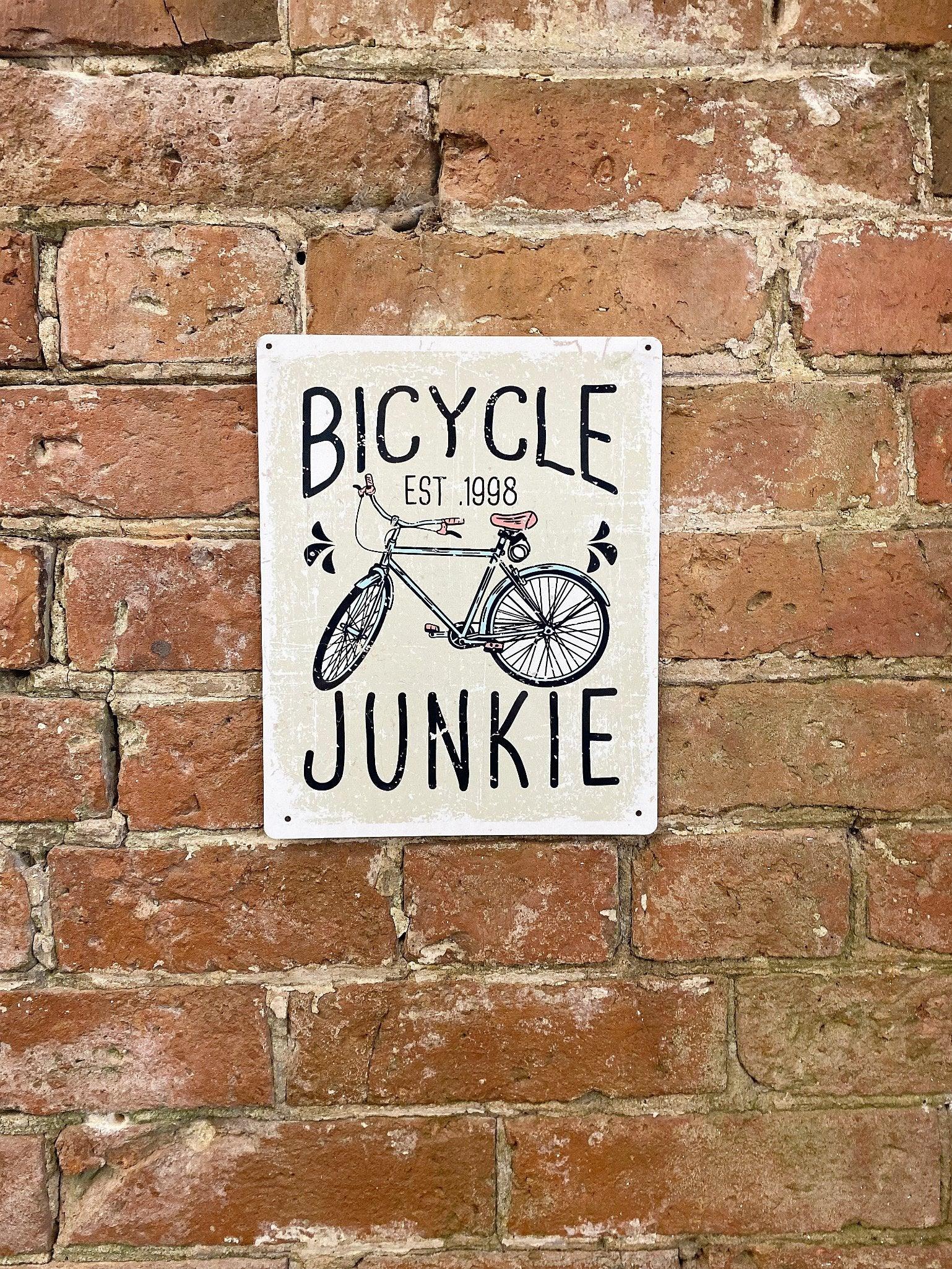 View Metal Sign Plaque Bicycle Junkie Bike information