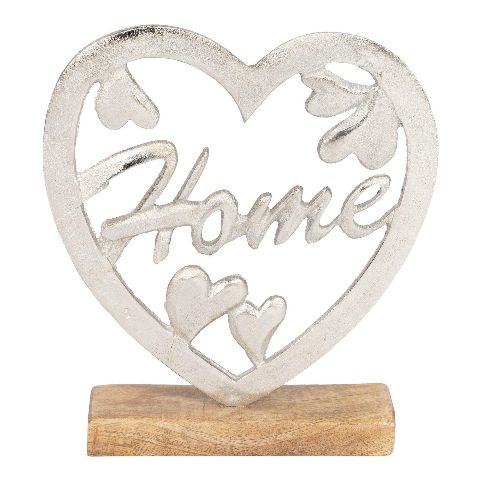 View Metal Silver Heart Home On A Wooden Base Large information