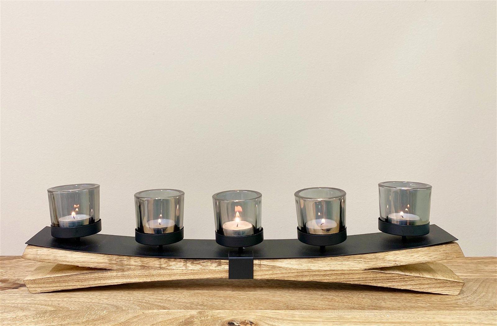 View Metal Tealight Holder On Wooden Base 54cm information