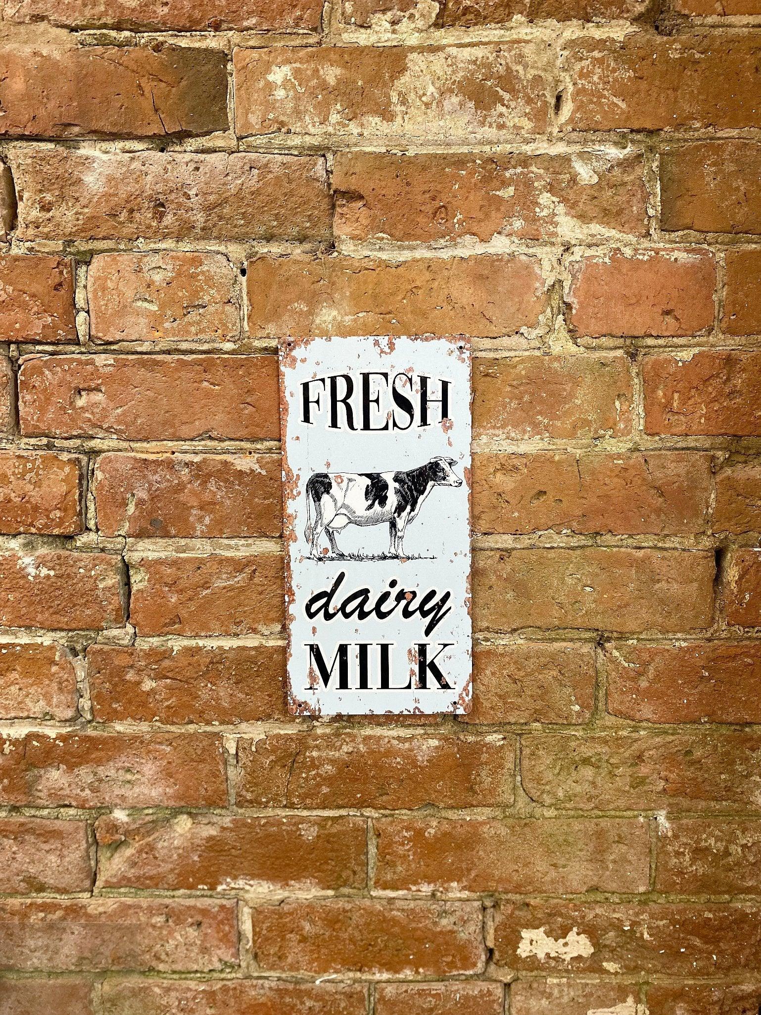 View Metal Vintage Wall Sign Fresh Dairy Milk Cow Farm information