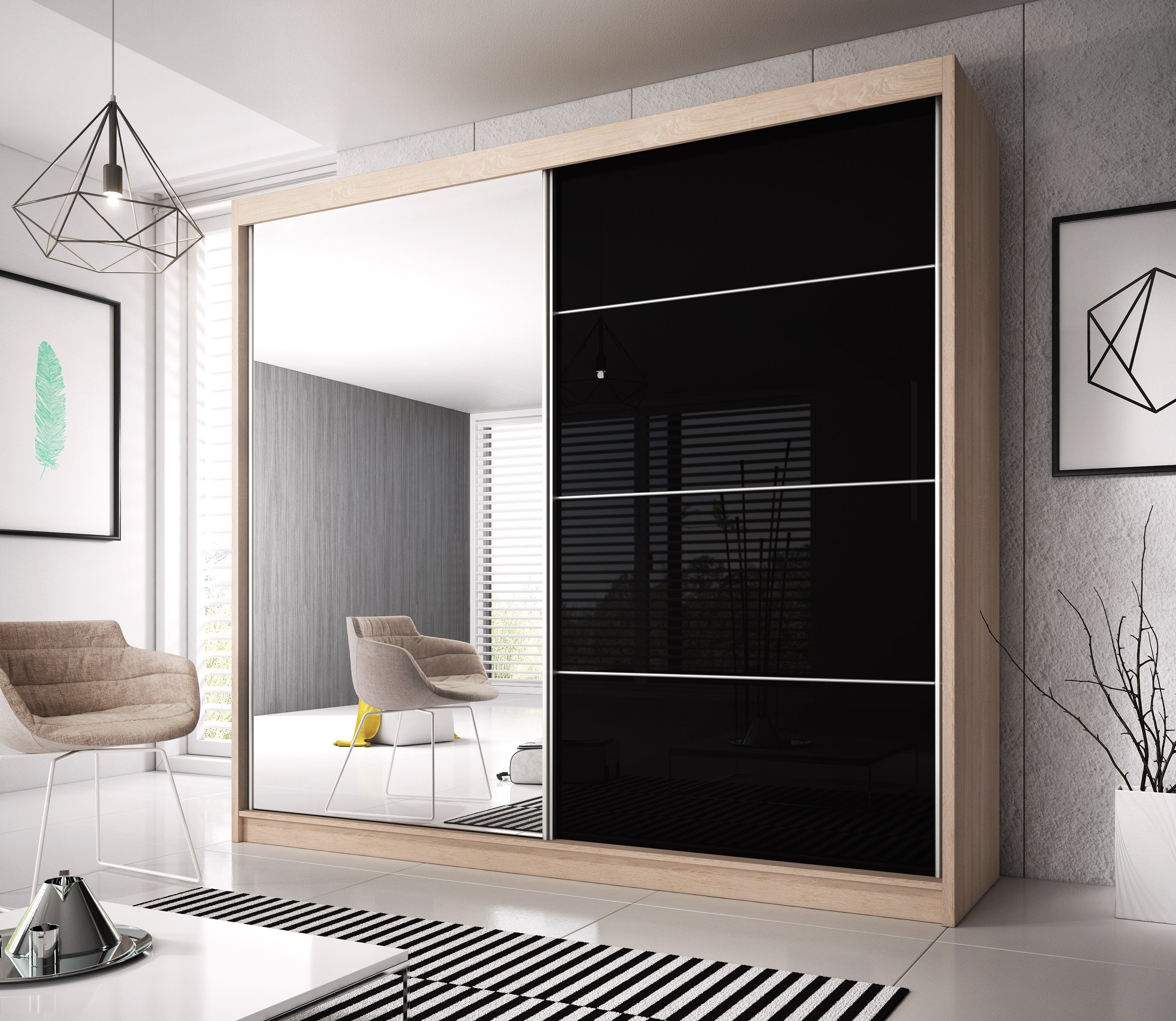 View Multi 31 Sliding Mirror Door Wardrobe 183cm Oak Sonoma 183cm information