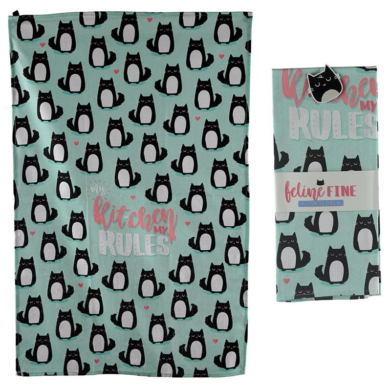 View My Kitchen Rules Feline Fine Cat Poly Cotton Tea Towel information