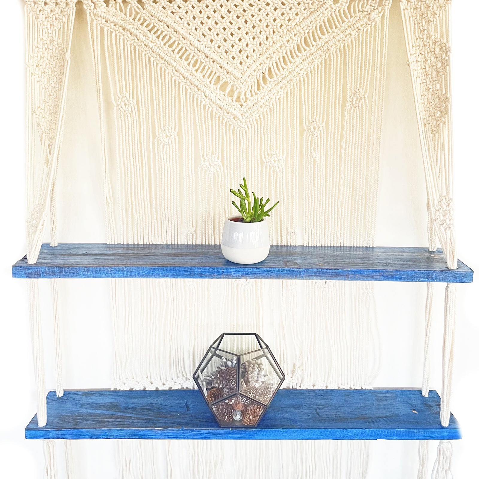 View Natural Macrame Hanging Shelves Blue information