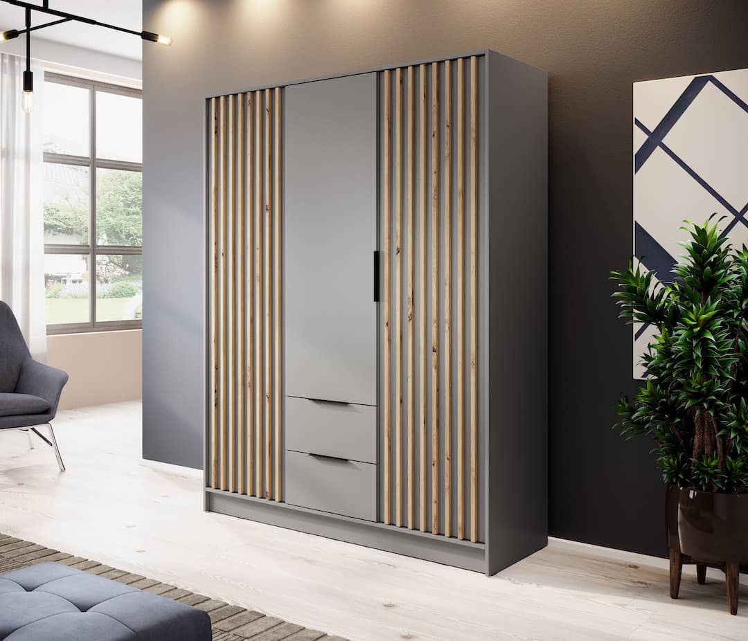 View Nelly Hinged Door Wardrobe 155cm Grey 155cm information