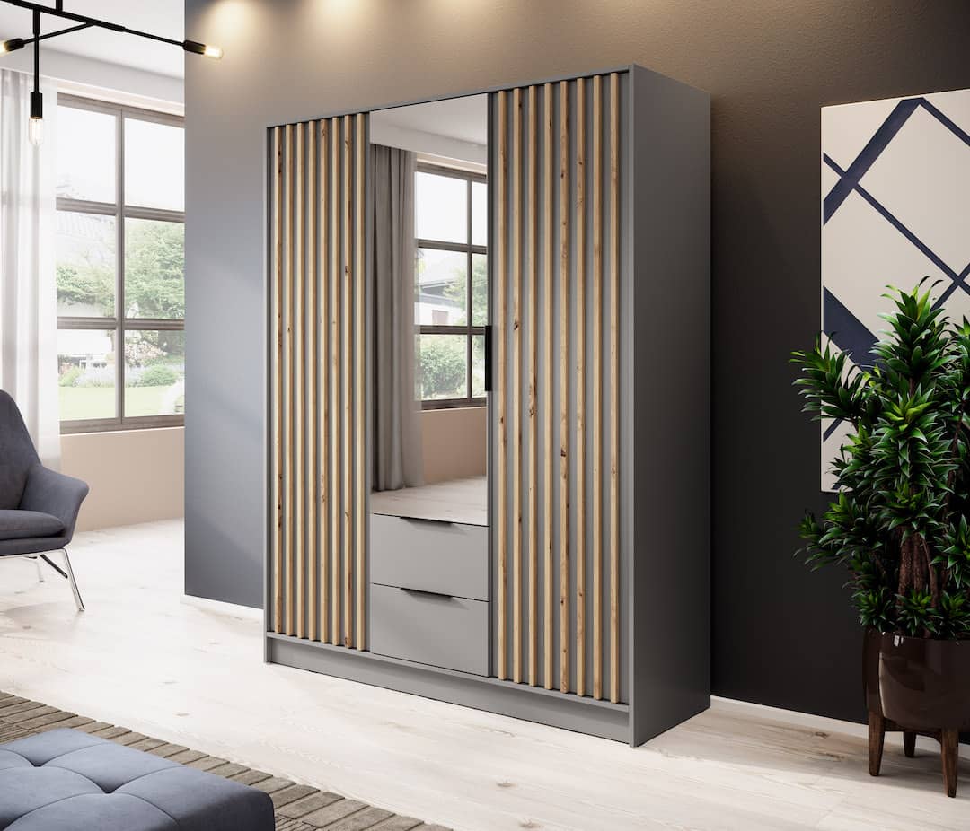 View Nelly Hinged Door Wardrobe 155cm Mirror Grey 155cm information