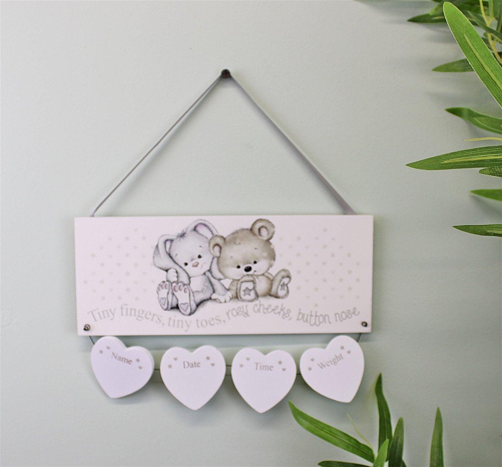 View Neutral New Baby Birth Details Plaque information