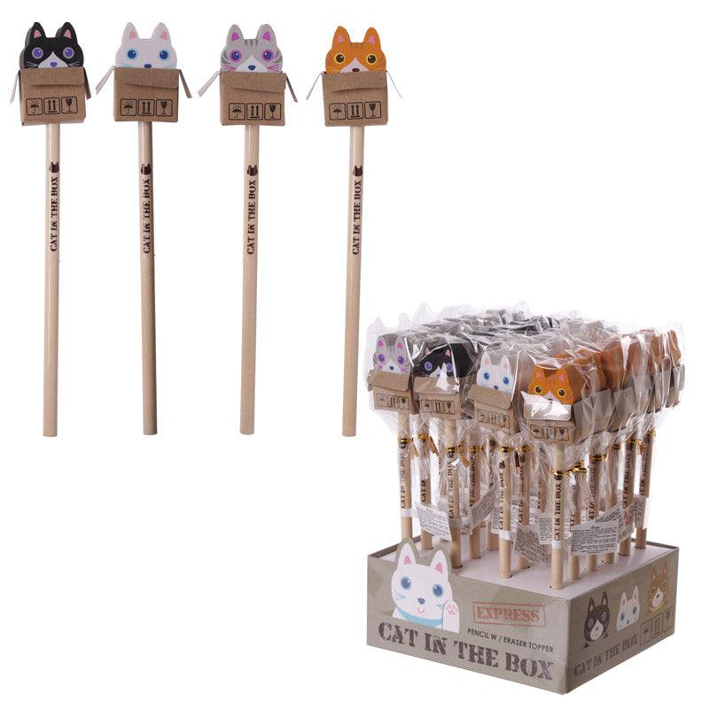 View Novelty Kids Cat in a Box Design Pencil and Eraser information